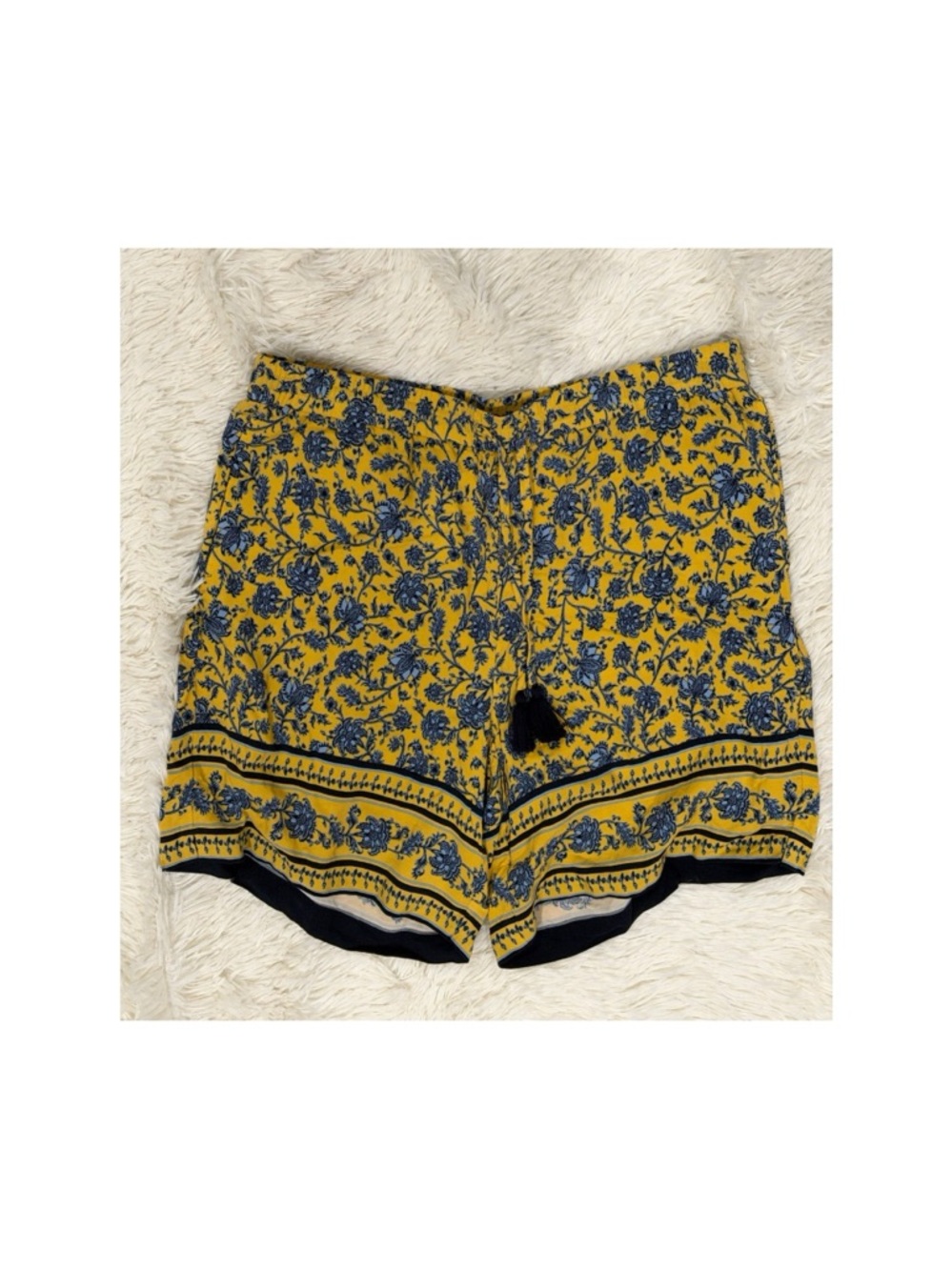 Women's J.Jill Yellow Blue Floral Rayon Pull On Shorts Size M (EUC)